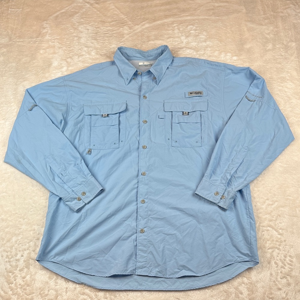 Columbia‎ PFG Men's Casual Button Down Shirt - Light Blue
